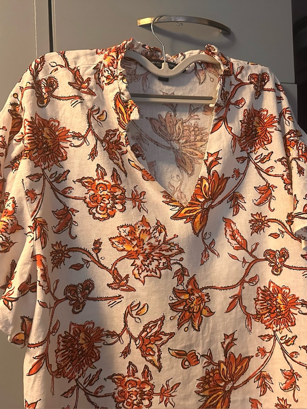Cream Tunic with Orange Floral Print - Women's V-Neck Tunic